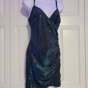 J.ING Women Ruched Black Velvet Green Mini Dress Size S NWT